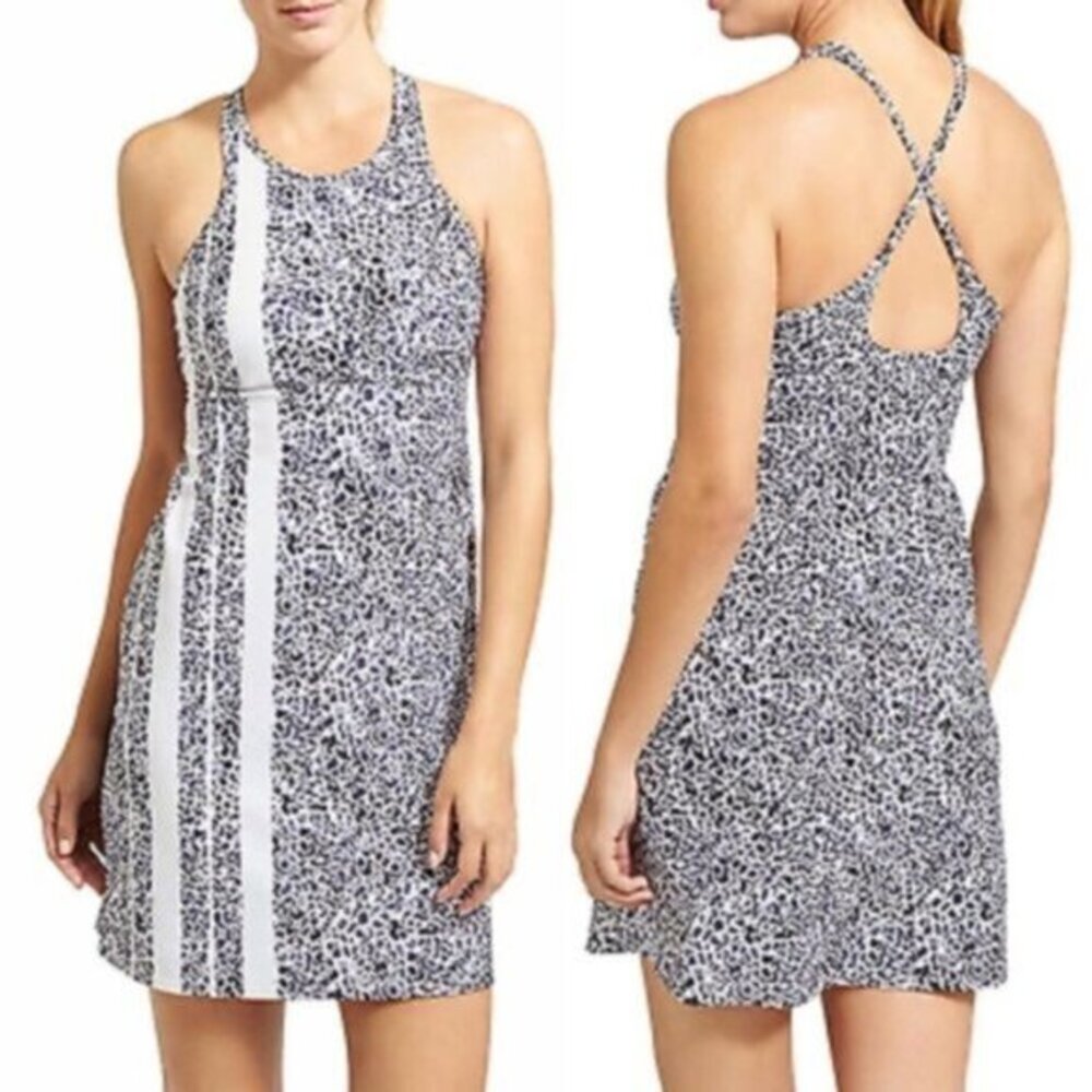 Athleta Zimbabwe High Neck‎ Swim Dress Leopard Sleeveless Women's Size 36 B/C